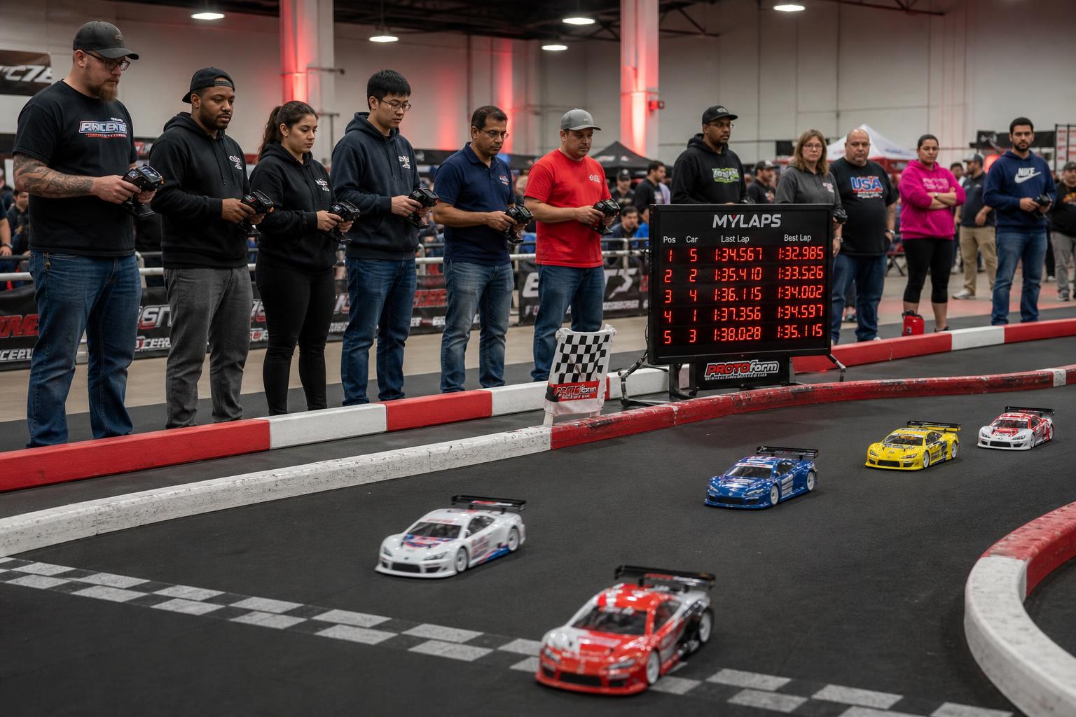 RC race cars on professional track